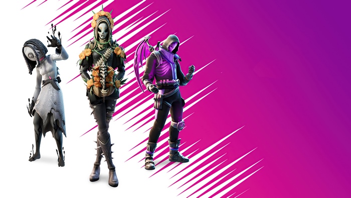 Fortnite characters with skull and bat motifs