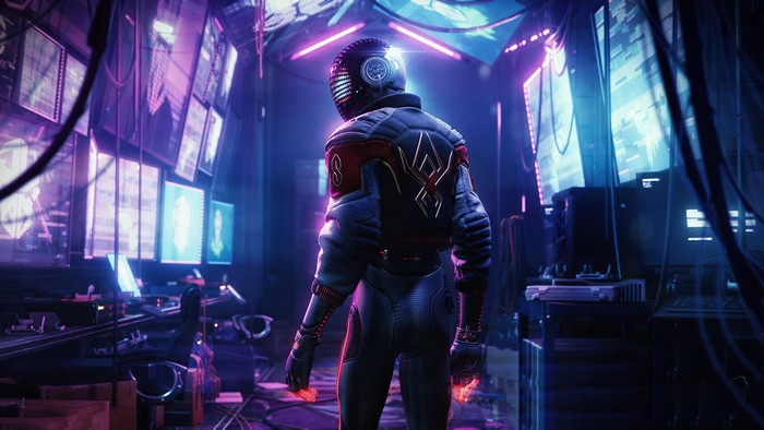 Spider-Man Miles Morales in a futuristic control room 4K