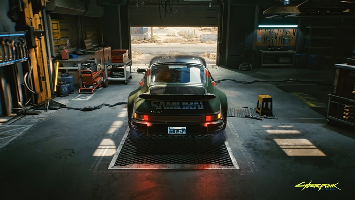 Cyberpunk 2077 Samurai car in garage
