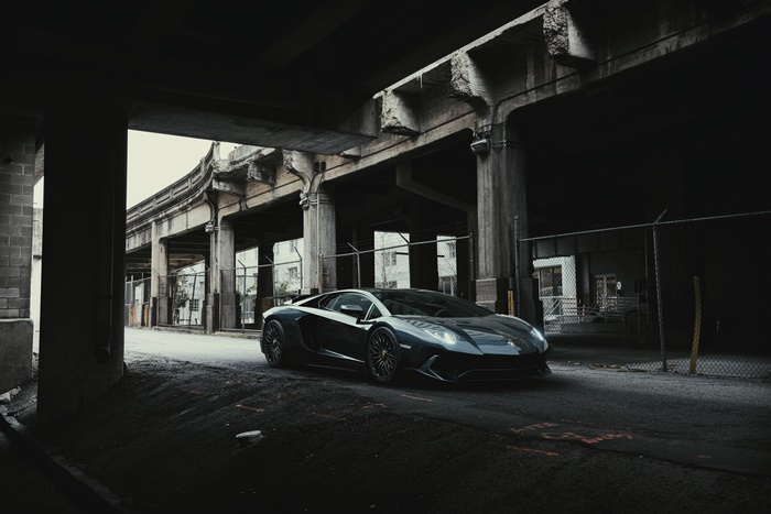 Lamborghini Aventador under a bridge