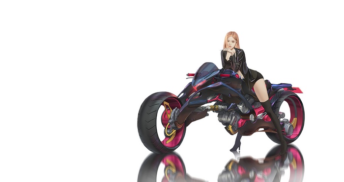 Girl on a futuristic motorcycle