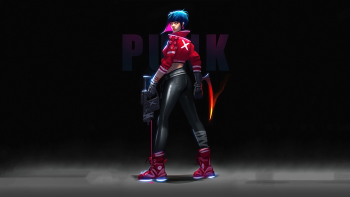Punk character with weapon and scythe