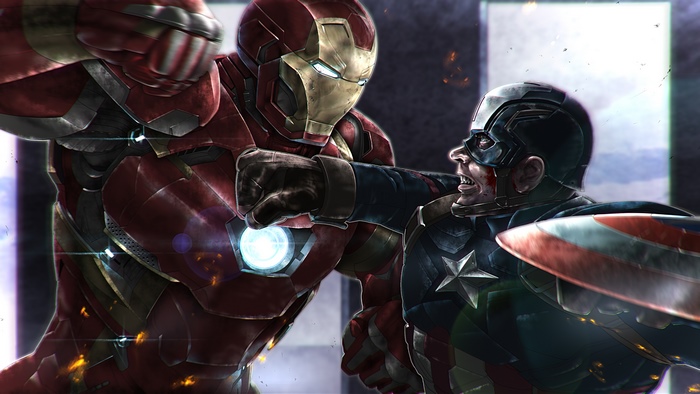 Iron Man fighting Captain America artwork