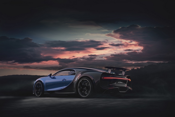 Bugatti Chiron Sports Car at Sunset
