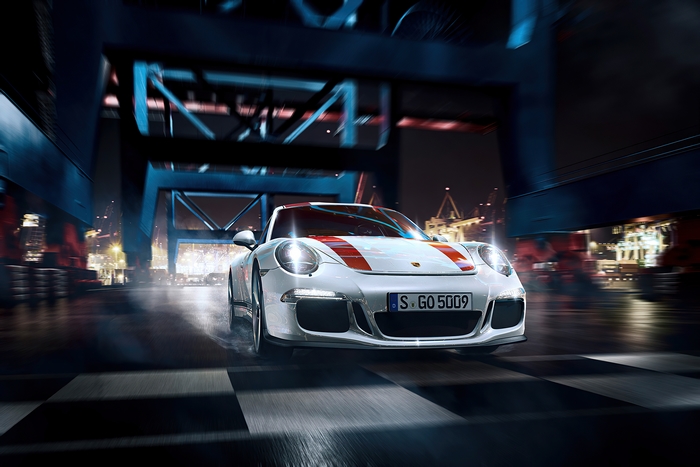 White Porsche 911 GT3 RS with red stripes