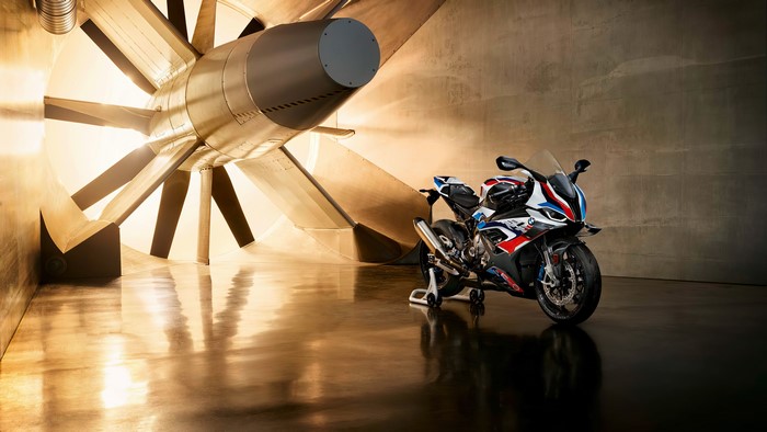 BMW S 1000 RR motorcycle in wind tunnel