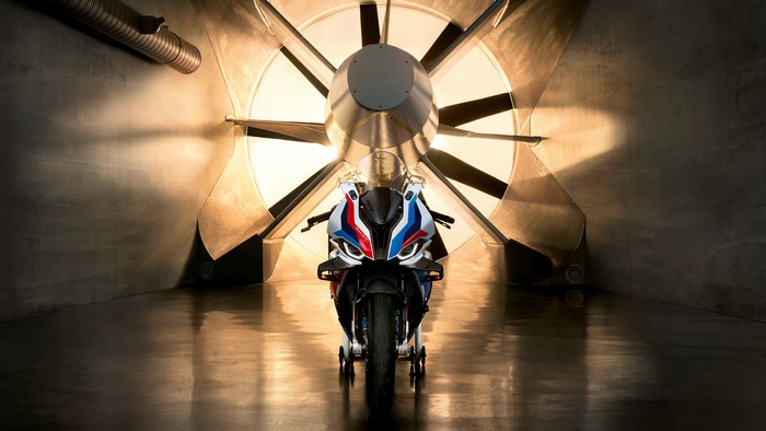 BMW motorcycle in a wind tunnel