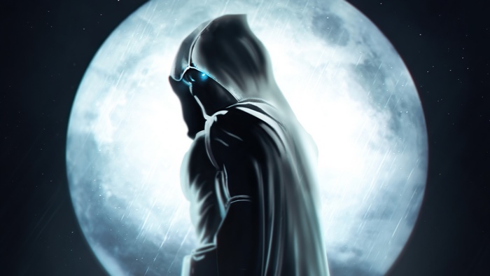 Moon Knight in front of a full moon