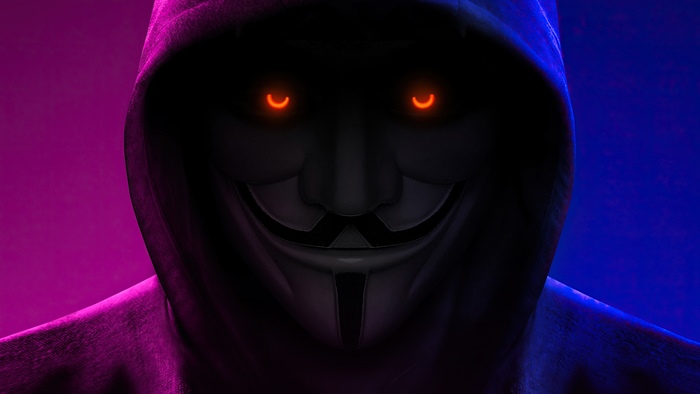 Anonymous Mask with Glowing Eyes in Hoodie