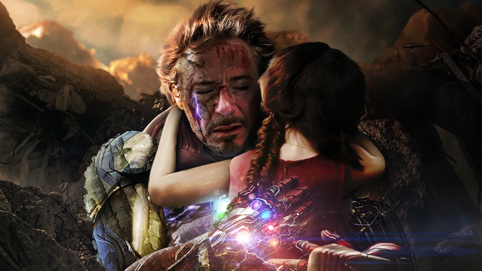 Iron Man with Infinity Gauntlet and daughter