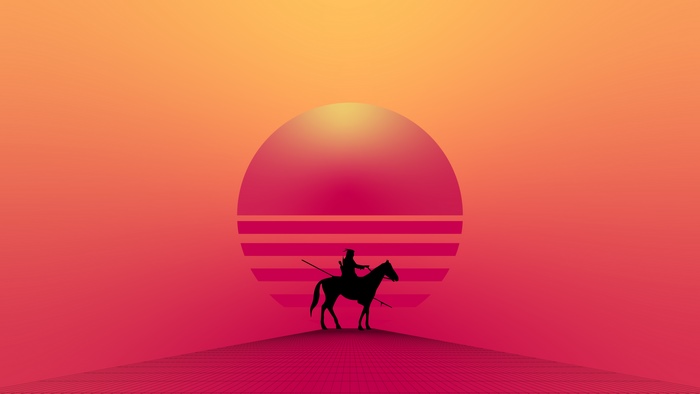 Minimalist Samurai Warrior on Horseback at Sunset