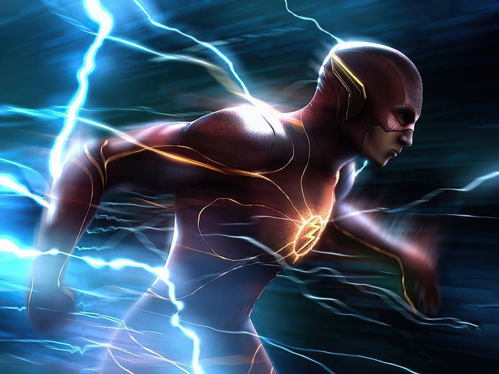 The Flash running with lightning 4K