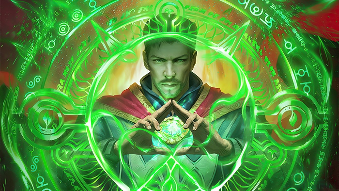 Doctor Strange casting a spell with the Eye of Agamotto