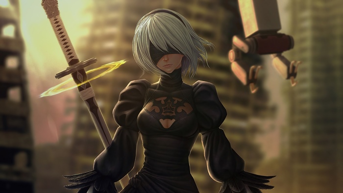 2B from Nier Automata with a sword