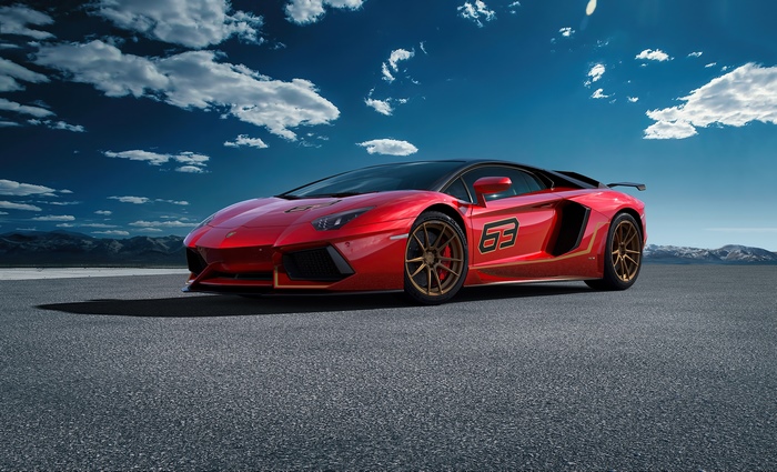 Red Lamborghini Aventador SVJ 63 Sports Car