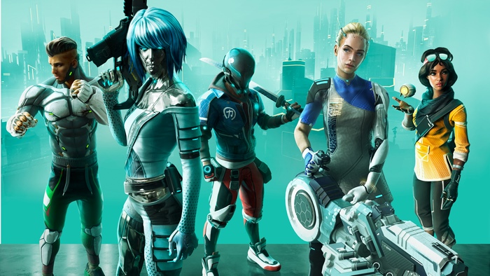 Hyper Scape characters in futuristic city