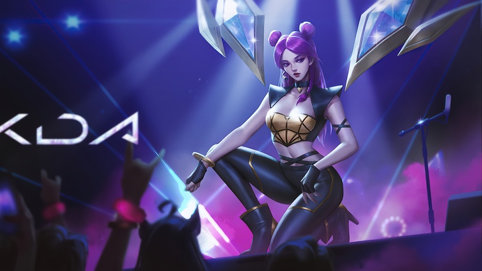 Akali from League of Legends performing on stage