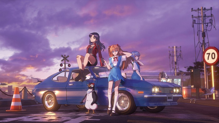 Asuka and Rei from Neon Genesis Evangelion with Misato