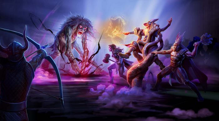Fantasy battle with monster and heroes