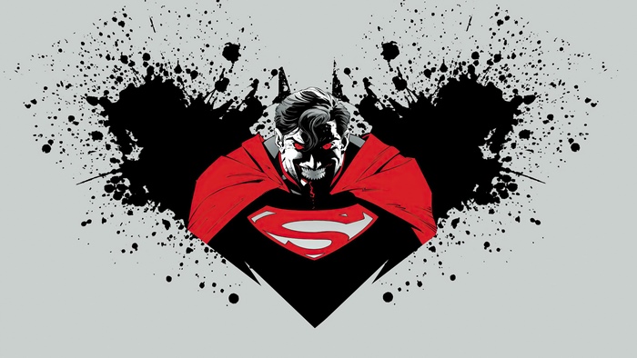 Superman from DC Comics with red eyes and cape