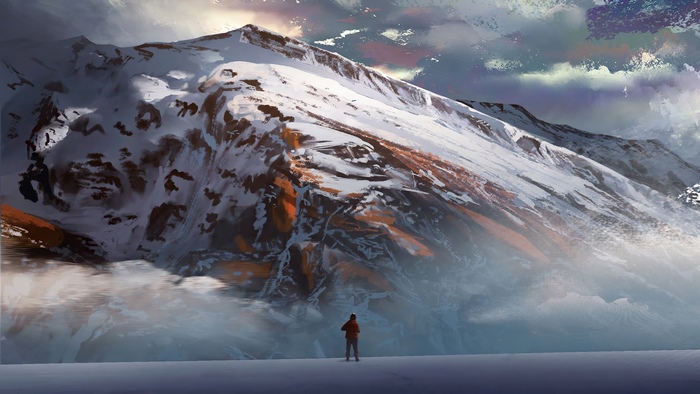 Digital Art of a Snow-Covered Mountain Landscape