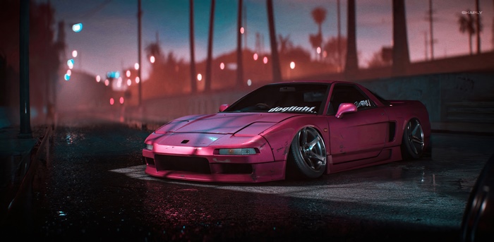Pink Acura NSX Sports Car at Night
