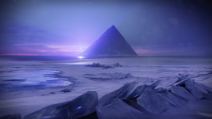 Destiny 2 Pyramid Ship on a Frozen Landscape