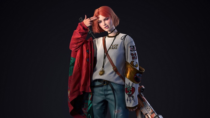 Artwork of a woman with orange hair