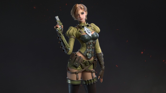 Fantasy girl with steampunk attire and gun