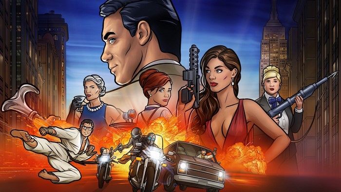 Archer characters in front of New York City skyline