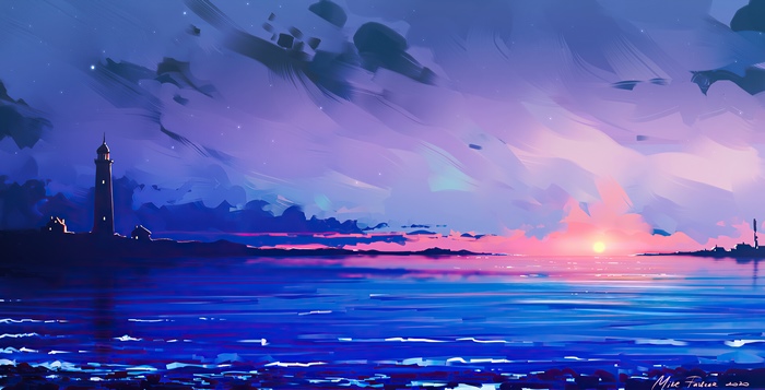 Lighthouse at sunset digital art