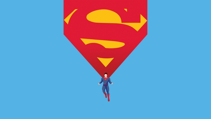 Superman flying with his logo