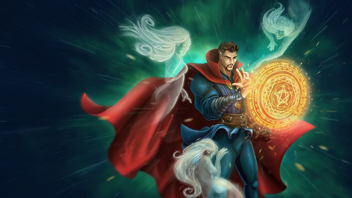 Doctor Strange casting a spell with spectral figures