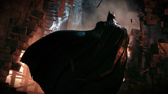 Batman in a ruined brick structure