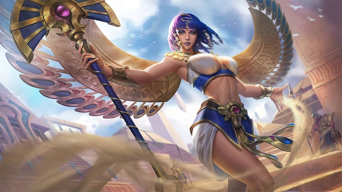 Artwork of a woman with Egyptian-inspired attire and wings