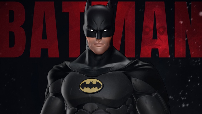 Batman artwork with red "BATMAN" text