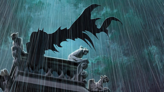Batman in the rain with gargoyles 4K