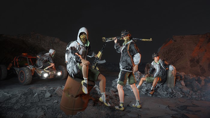 PUBG characters with guns and buggy