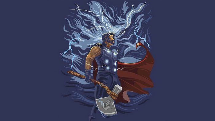 Thor with Mjolnir and lightning artwork 4K