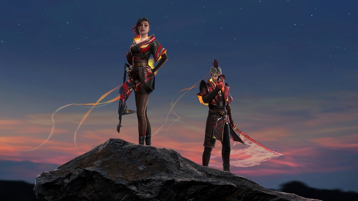 Two characters from Garena Free Fire on a rock
