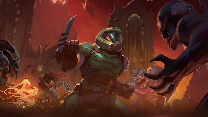 Doom Slayer fighting demons in Doom Eternal 4K