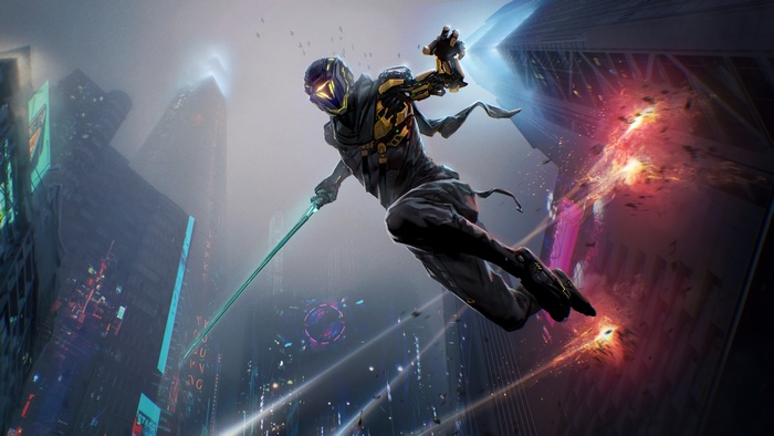 Ghostrunner in a futuristic city
