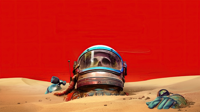 The Invincible astronaut helmet with skull in desert