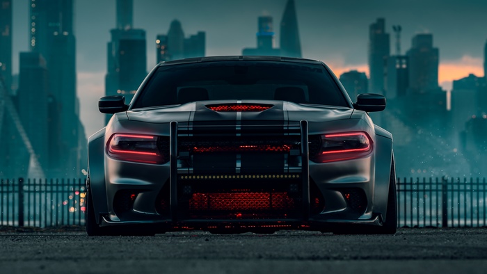Dodge Charger with Push Bar in Urban Night Setting