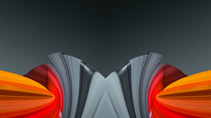 Abstract digital art with red, orange, and gray flowing shapes
