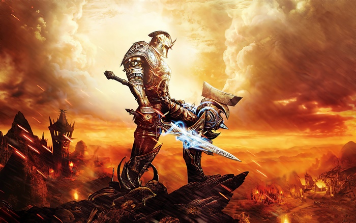 Kingdoms of Amalur: Reckoning warrior with glowing sword