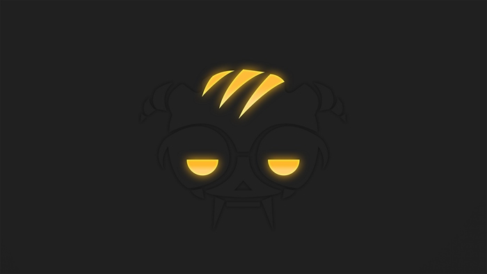 Minimalist dark logo with glowing orange eyes