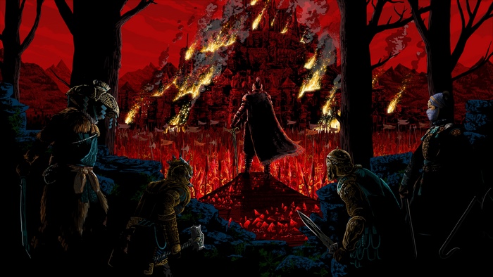 For Honor game scene with burning castle