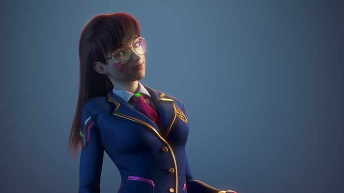 D.Va from Overwatch in school uniform