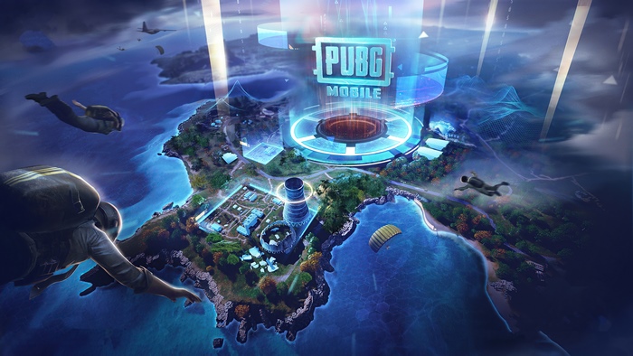 PUBG Mobile aerial view with players parachuting
